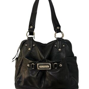 Black B Makowsky Shoulder Bag with Textured Leather Material and Silver Accents